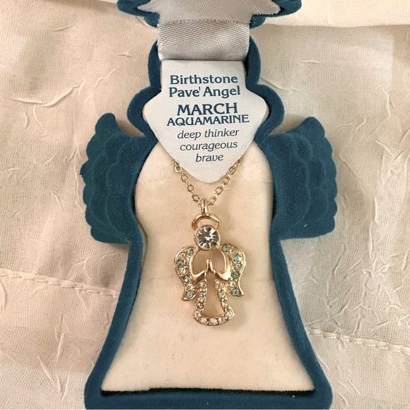 Gold plated aquamarine gemstone angel pendant necklace - Picture 5 of 6